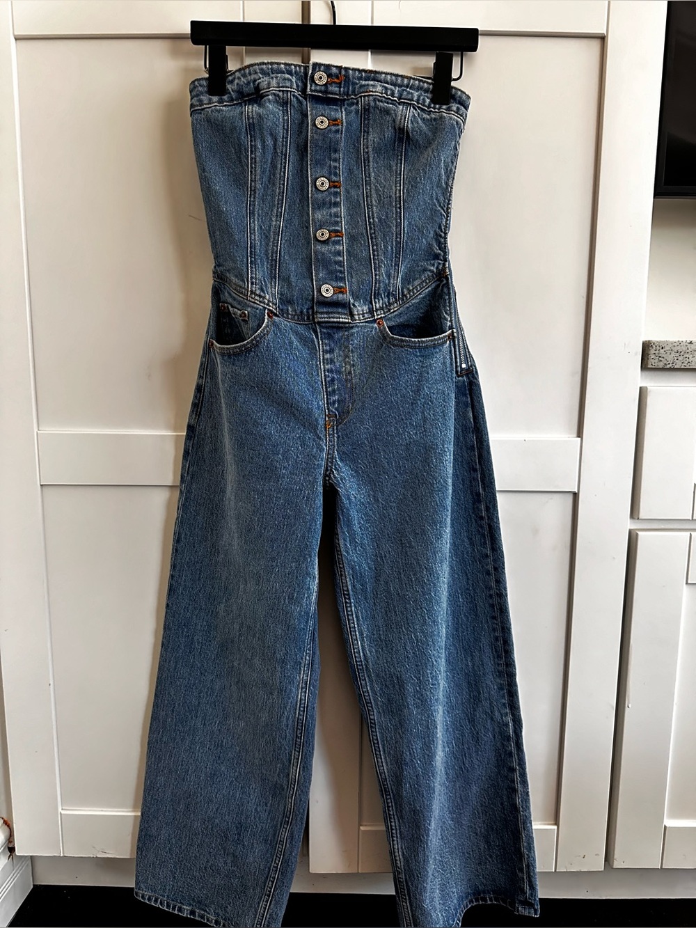 Abercrombie & Fitch Denim Corset Jumpsuit XS Petite NWOT